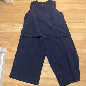 Navy Sleeveless Linen Sleeveless Top and Wide Leg Capri Matching Set Size 3XL